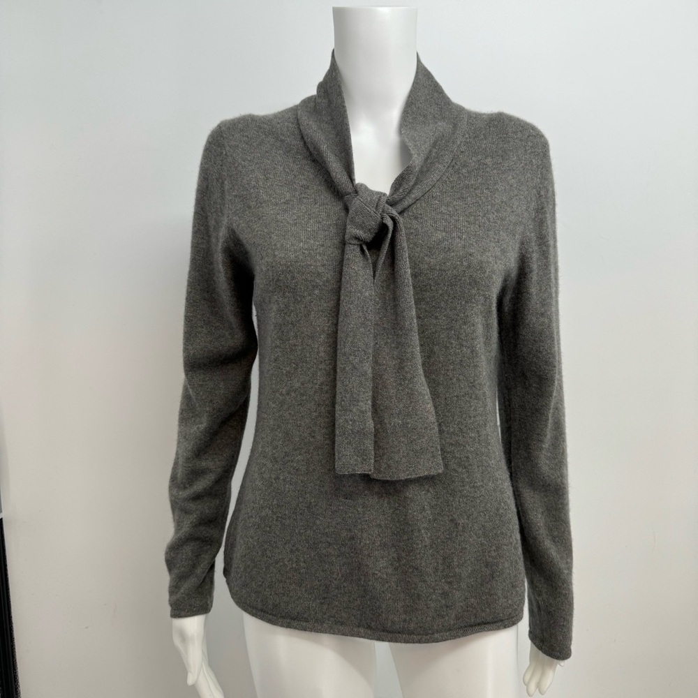 Katherine Kelly Sweater Women’s S Gray Cashmere Long Sleeve Tie Front
